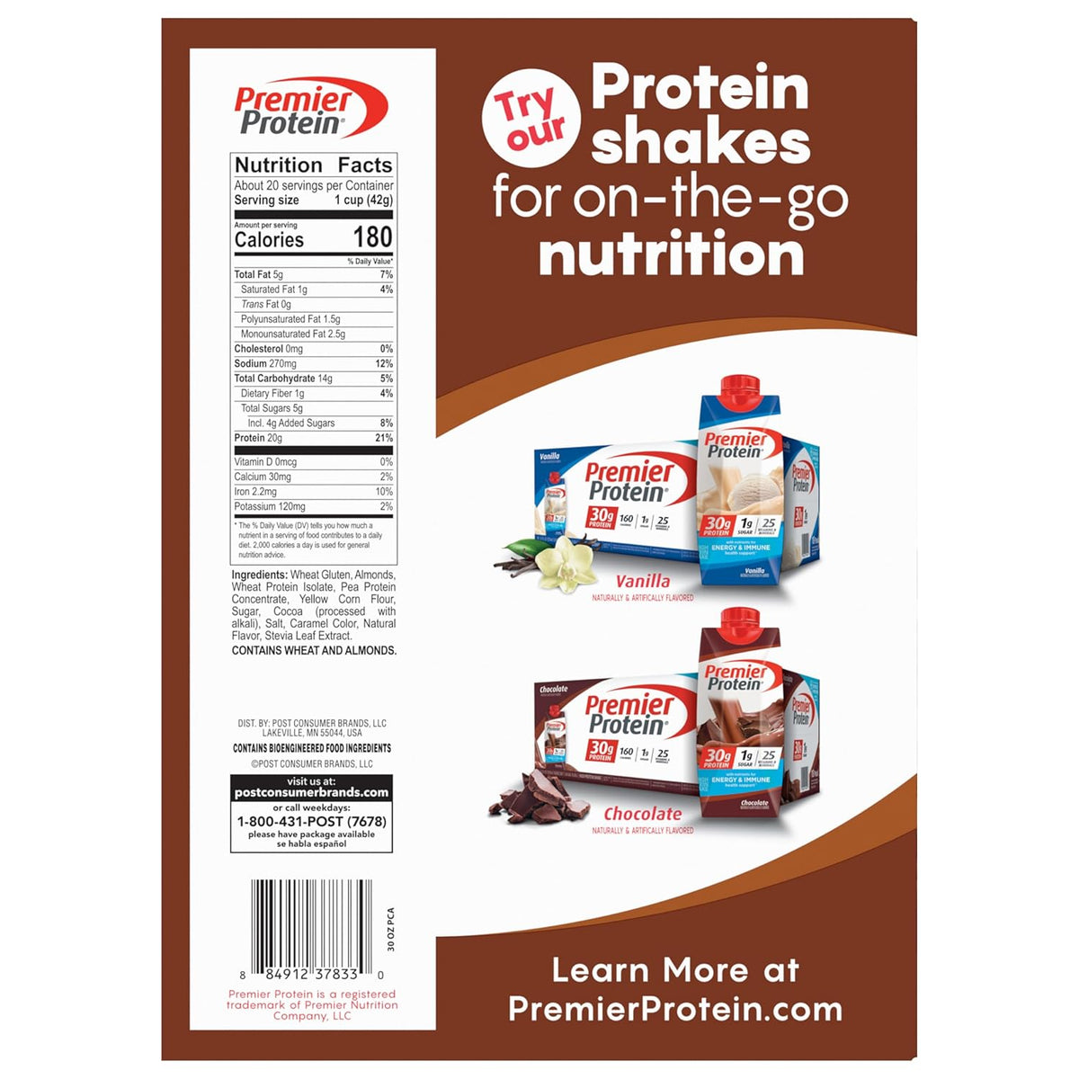 Post Premier Protein Chocolate Almond Cereal — Thoughtful Holiday Gift for Health-Conscious Friends, 20g Protein in Every Bowl