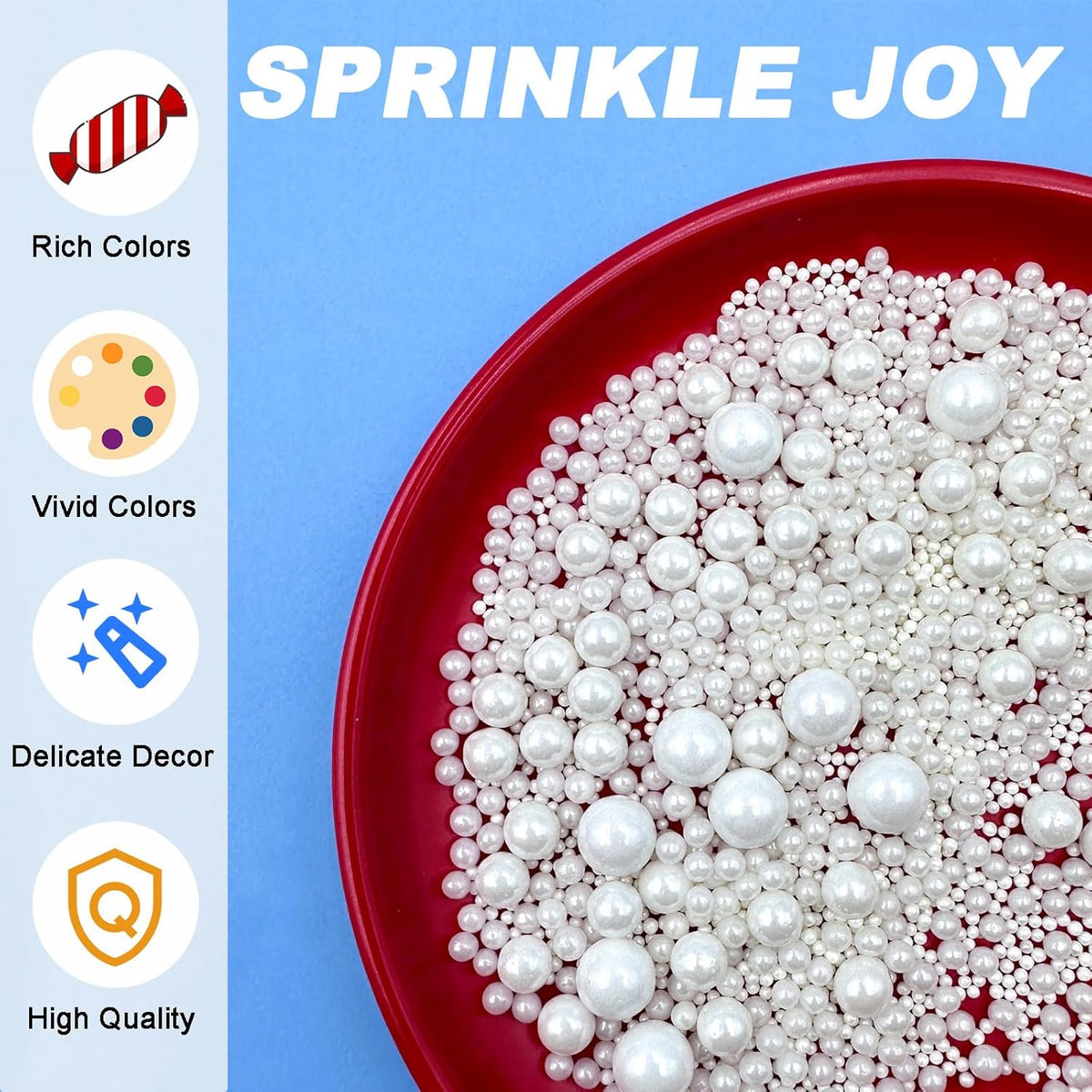 Premium White Pearl Sugar Sprinkles 4 Sizes for Wedding Cake Bridal Shower Upscale Pastry Studio Decorating