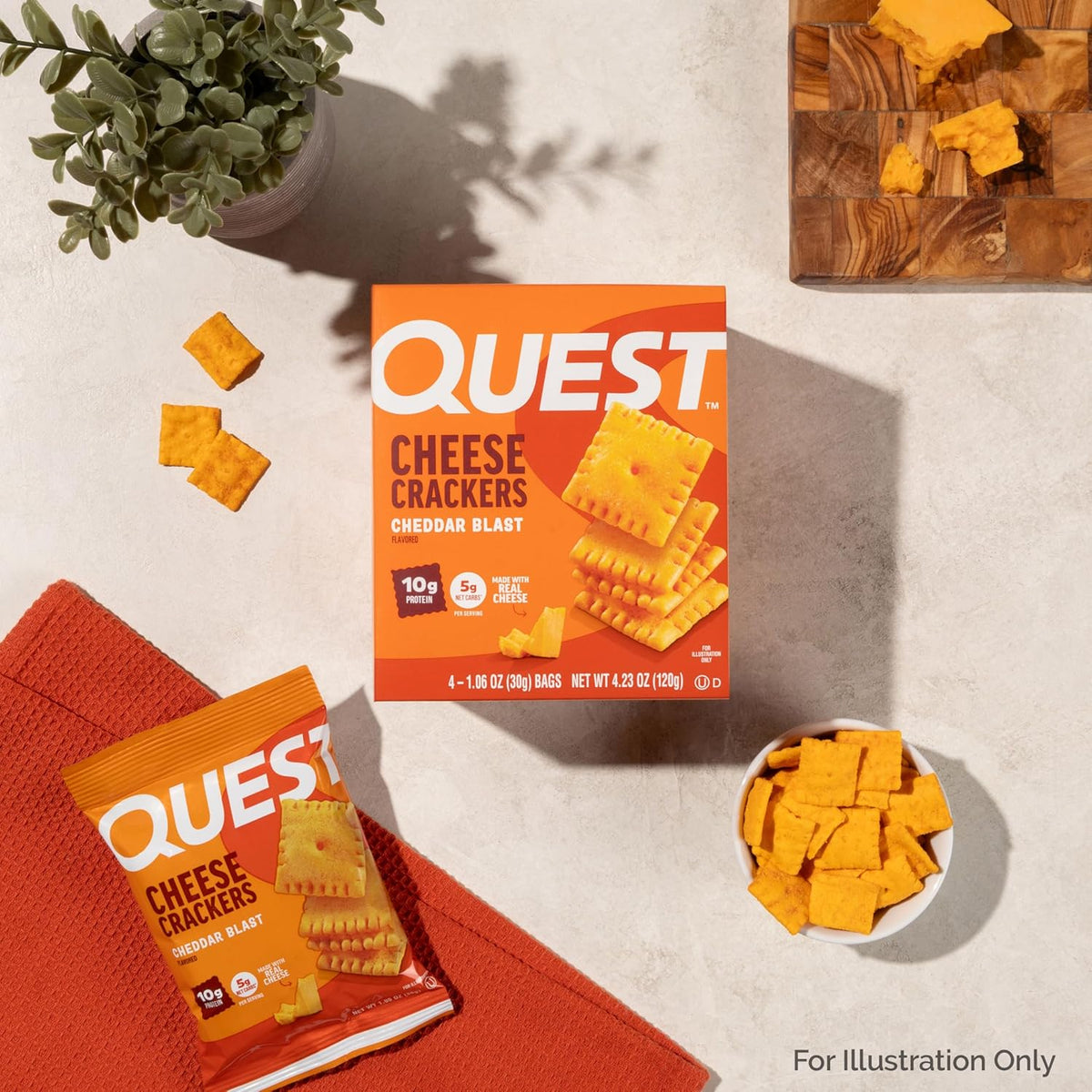 Quest Nutrition Cheese Crackers – Carry-On Friendly Low-Carb Snack for Flights, Zesty Ranch 4-Count