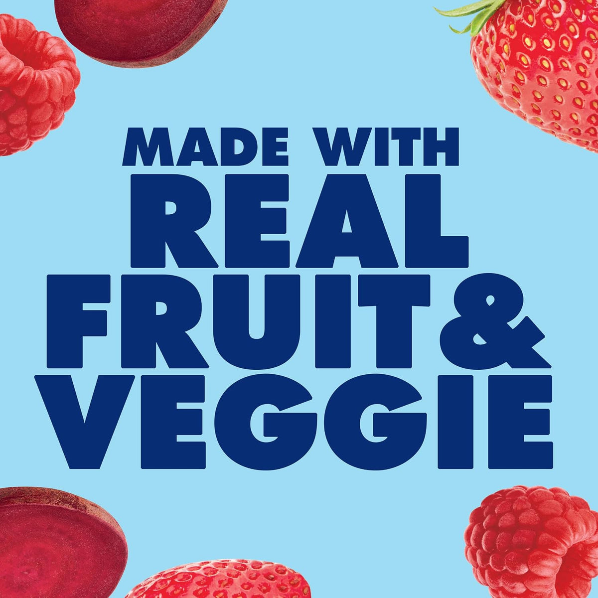 real fruit and vegetable purees (strawberry, raspberry, beet) for natural flavor and color