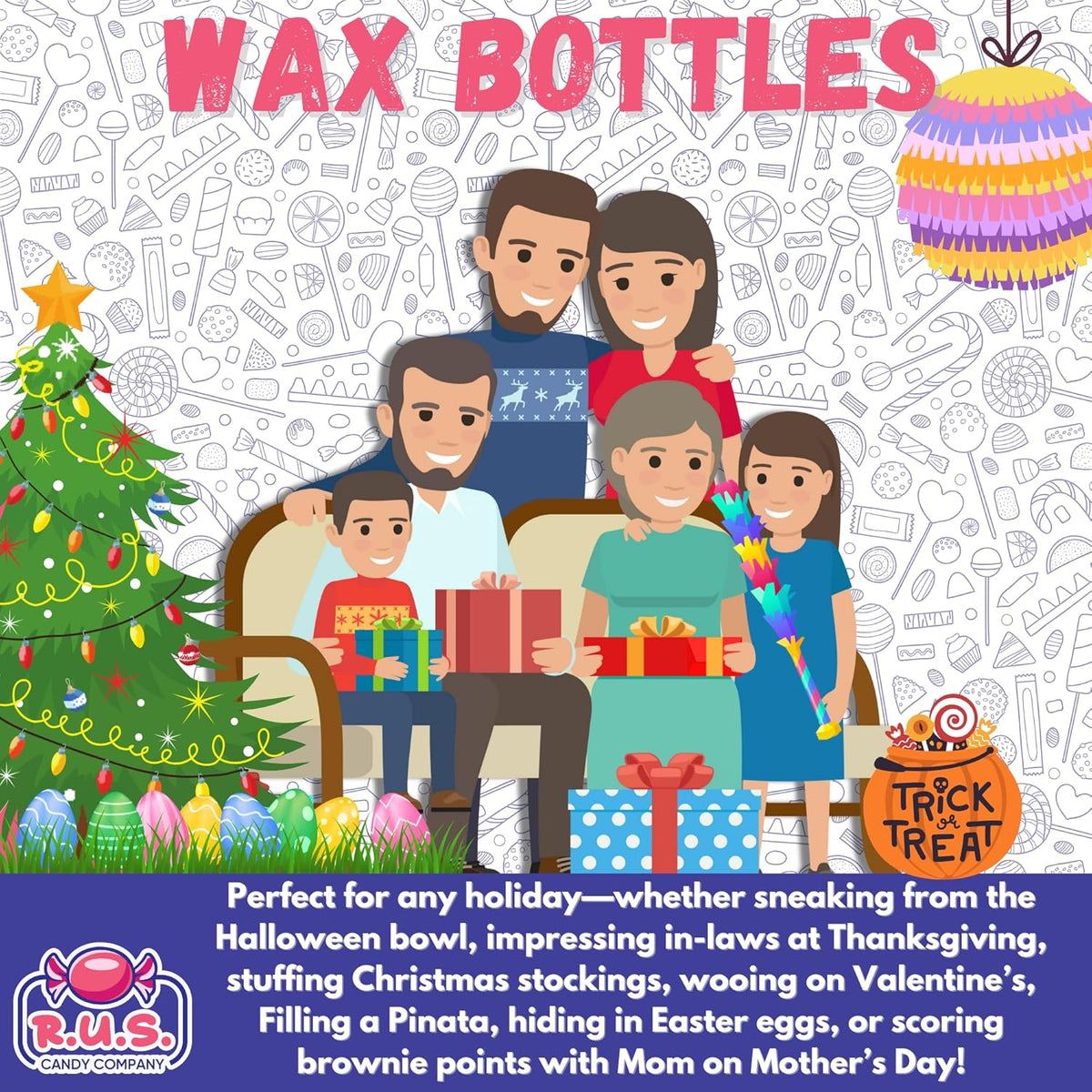 Retro Wax Bottle Sweets – 1/2 Lb Nostalgic Care Package Gift for College Dorms and Office Desk Drawers