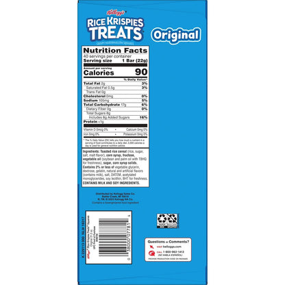 Rice Krispies Treats Original Cereal Bars – Better-for-You Lighter Treat for Afternoon Cravings, Bulk 40-Count Box