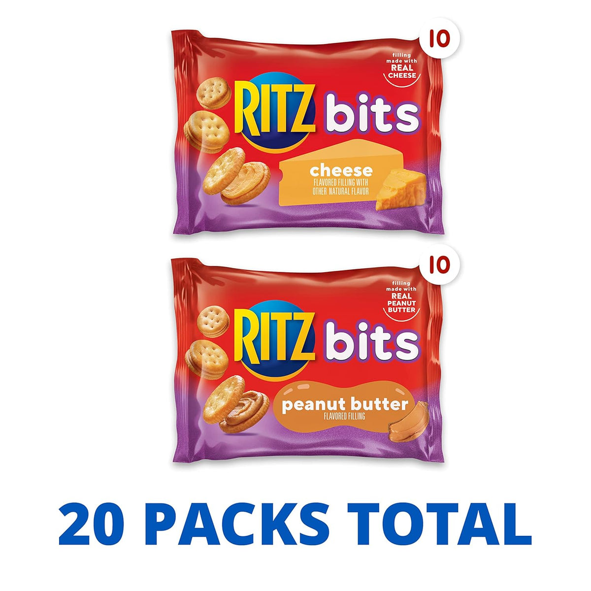 RITZ Bits Soft Sandwich Crackers Variety Pack – Toddler-Friendly Lunchbox Filler, 20 Count
