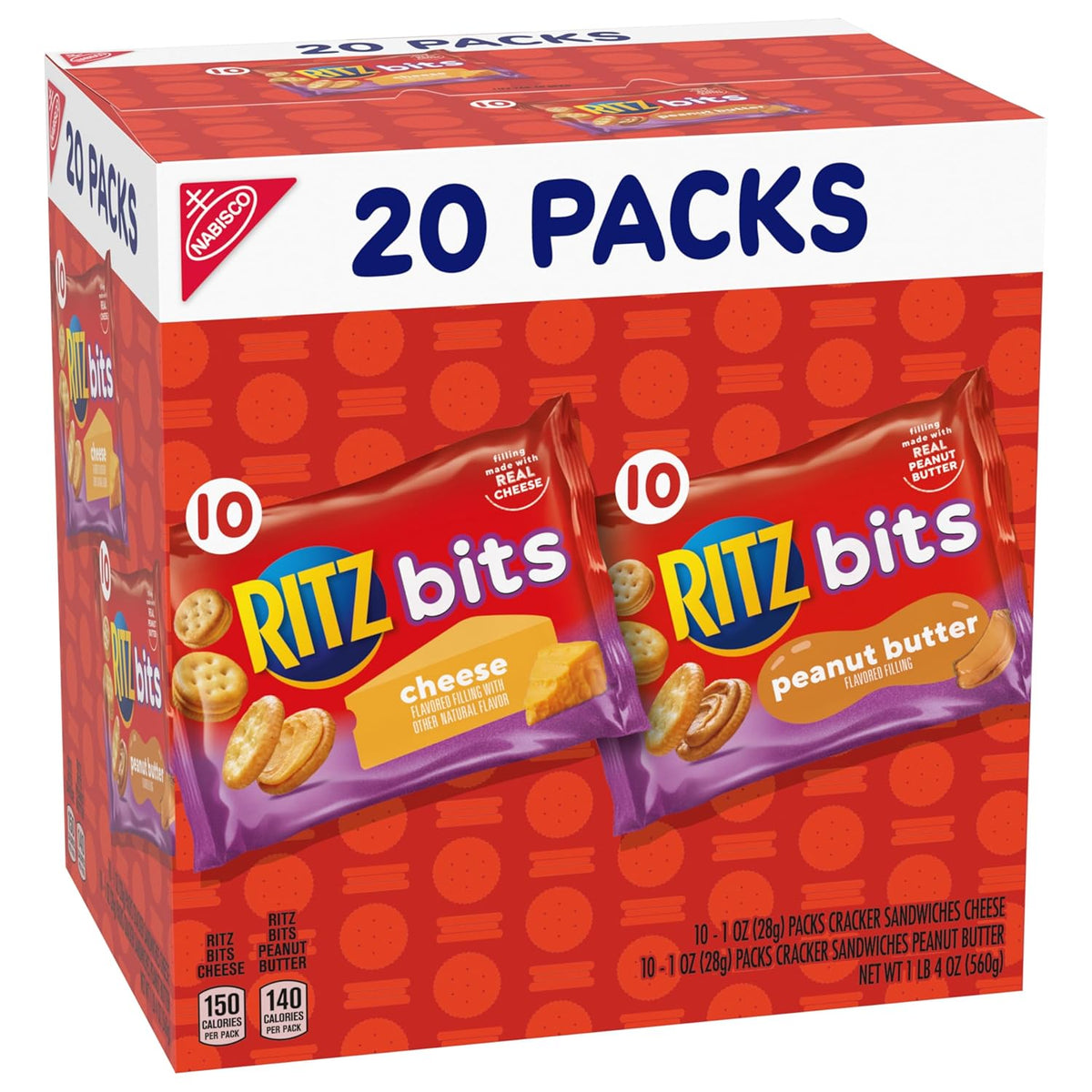 RITZ Bits Soft Sandwich Crackers Variety Pack – Toddler-Friendly Lunchbox Filler, 20 Count