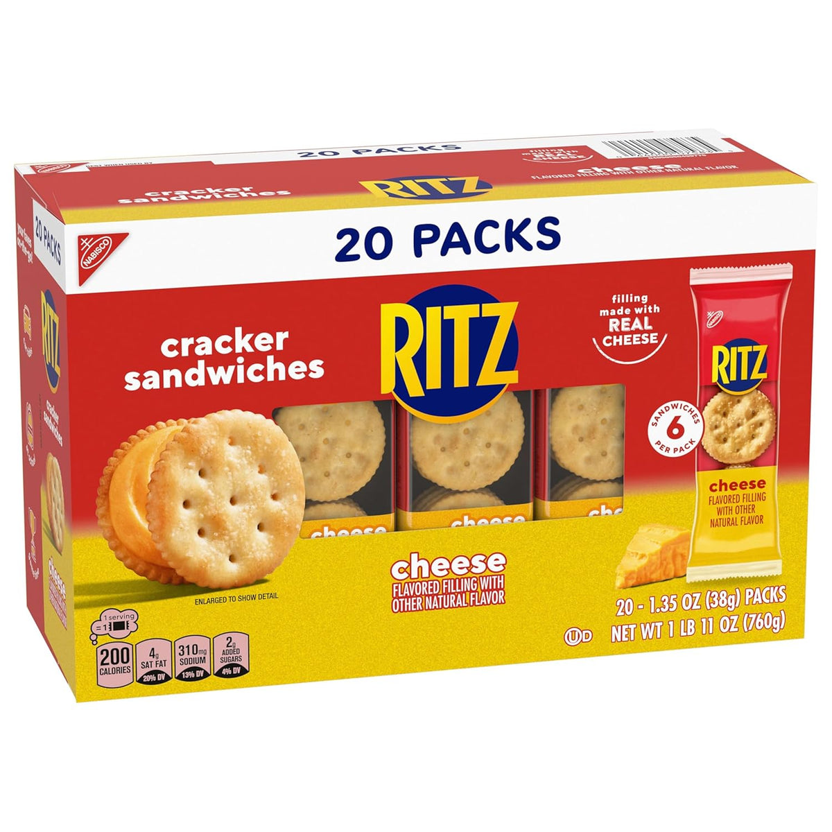 RITZ Cheese Sandwich Crackers, Office Desk Drawer Snack for Between-Meal Focus Breaks