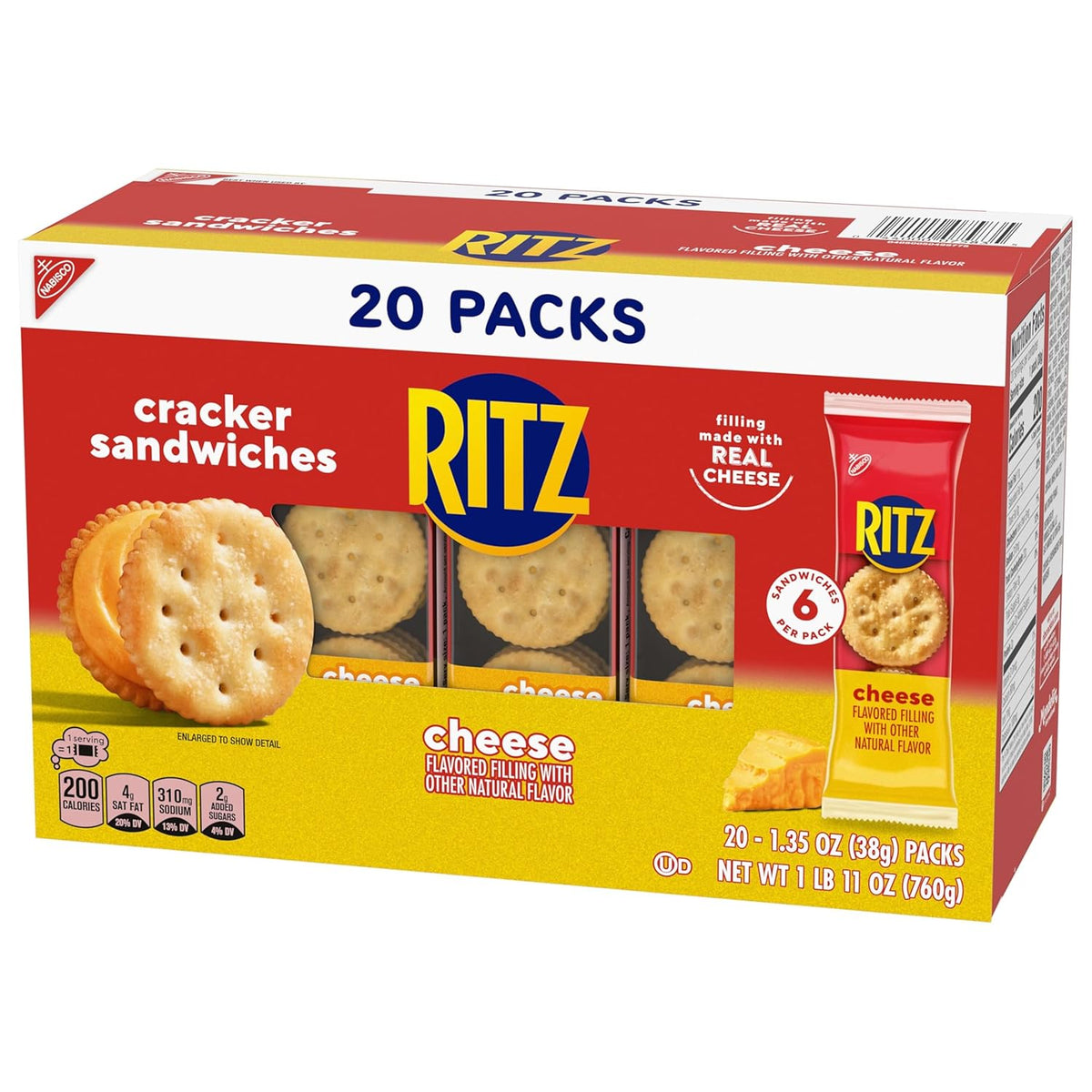 RITZ Cheese Sandwich Crackers, Office Desk Drawer Snack for Between-Meal Focus Breaks