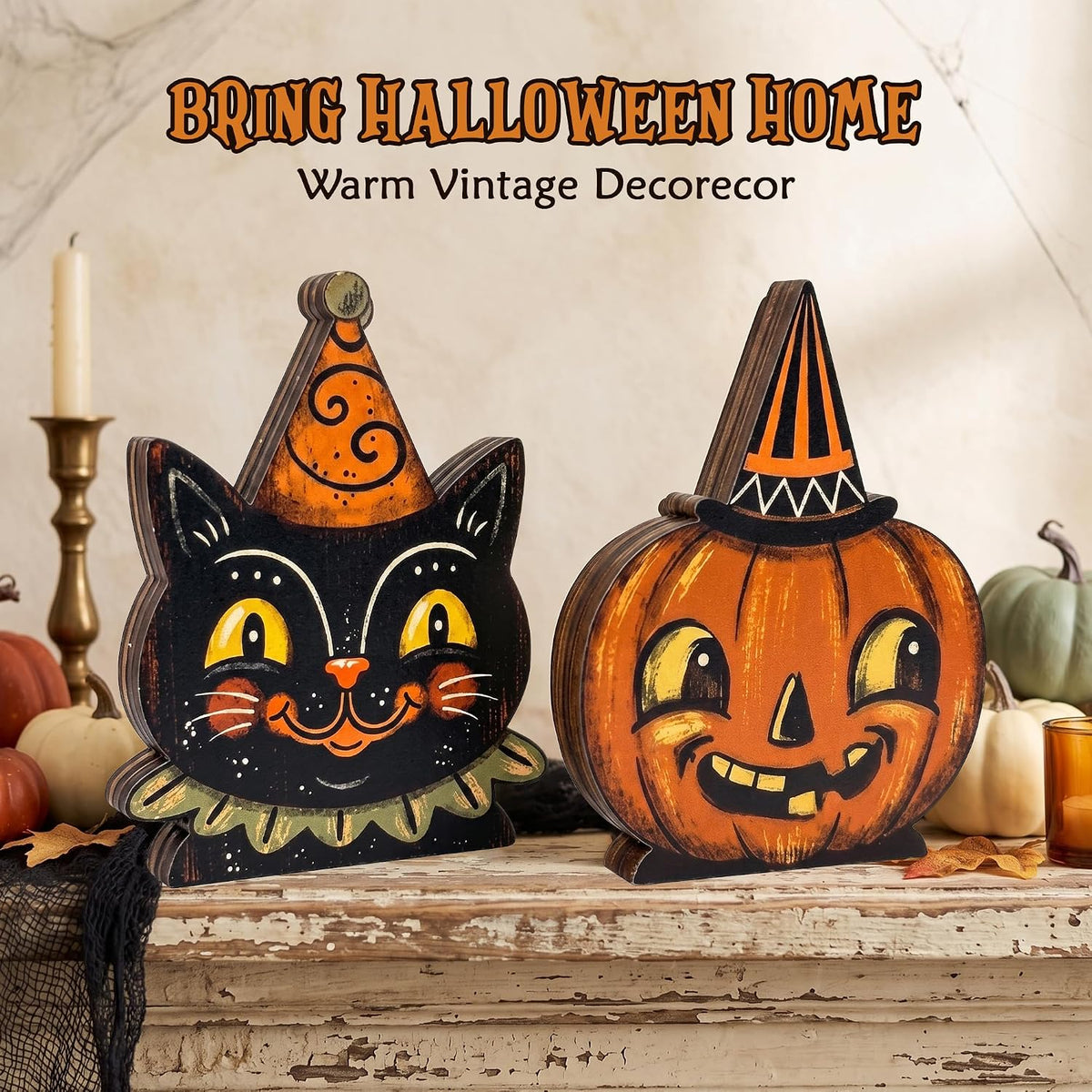 set of 2 pieces featuring coordinated black cat and pumpkin motifs