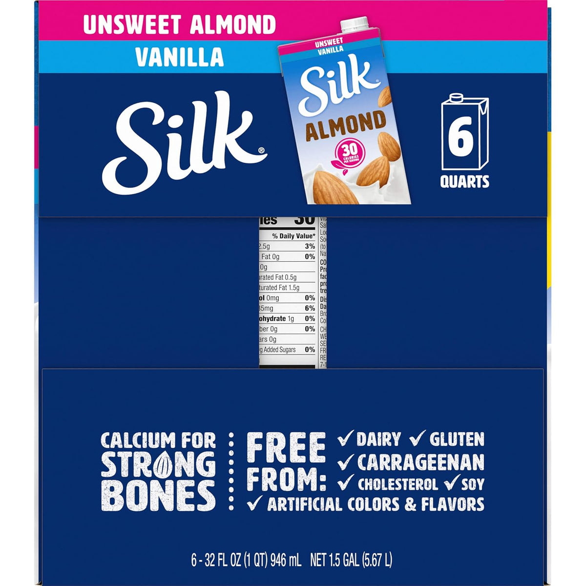 Silk Dairy-Free Almond Milk Vanilla – Neutral, No-Frills Daily Milk for Minimalist Homes, 6 Pack Quart Cartons