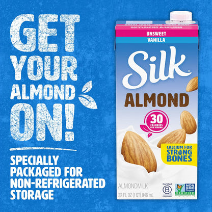Silk Dairy-Free Almond Milk Vanilla – Neutral, No-Frills Daily Milk for Minimalist Homes, 6 Pack Quart Cartons