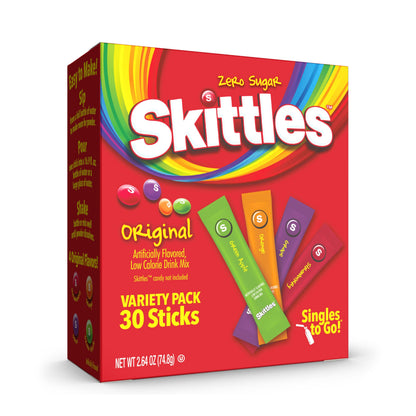 SINGLES TO GO! Skittles Kids Water Flavoring Packets – Low Calorie Drink Mix Sticks for Lunchboxes, Road Trips, and After School