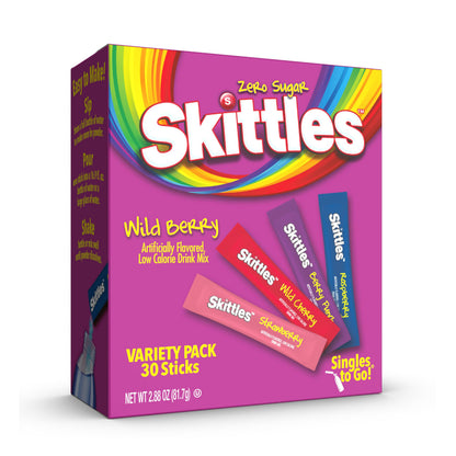 SINGLES TO GO! Skittles Kids Water Flavoring Packets – Low Calorie Drink Mix Sticks for Lunchboxes, Road Trips, and After School