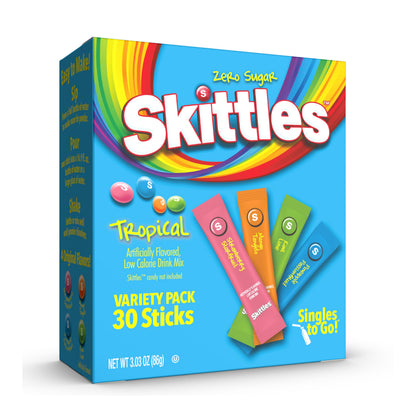 SINGLES TO GO! Skittles Kids Water Flavoring Packets – Low Calorie Drink Mix Sticks for Lunchboxes, Road Trips, and After School