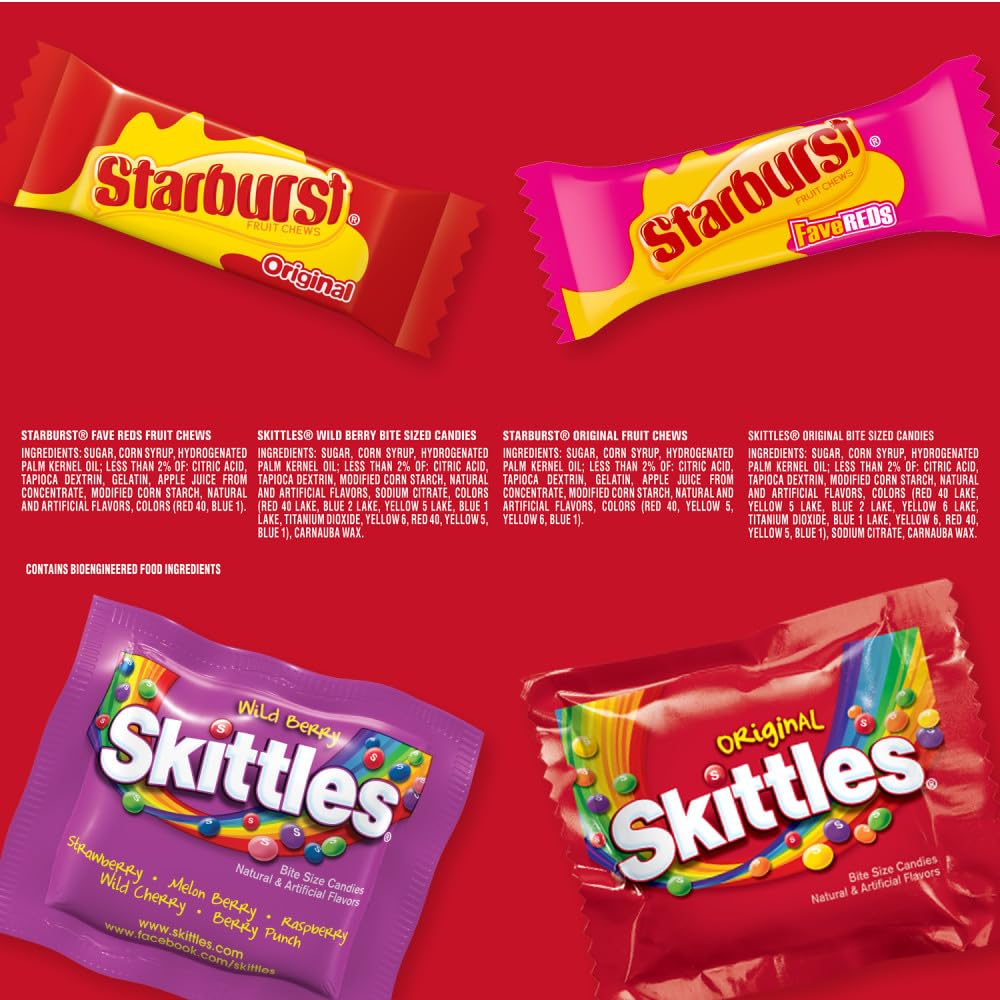Skittles Starburst Fun Size Candy Variety – Holiday Stocking Stuffer and Treat Bag Filler for Family Gatherings, Bulk 32.28 oz