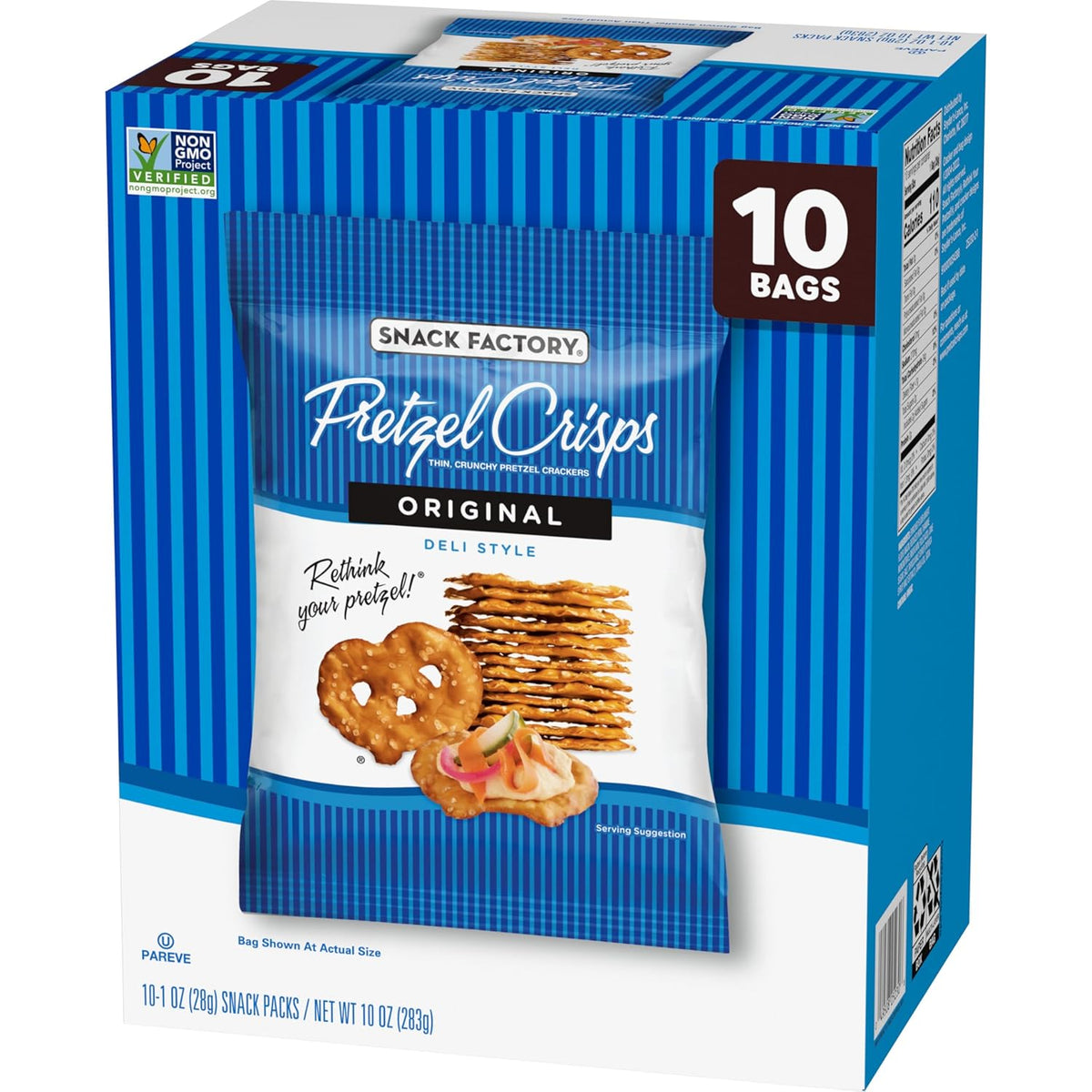 Snack Factory Pretzel Crisps – Fat-Free Crunchy Snack Bags for Gym Bag and Trail