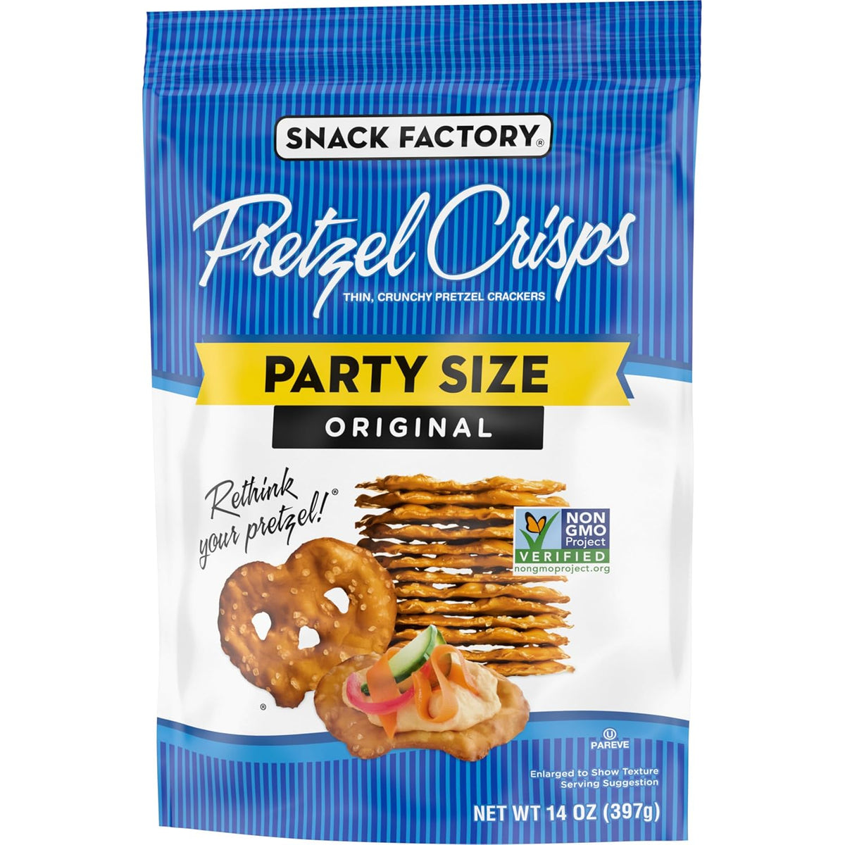 Snack Factory Pretzel Crisps Original Non-GMO 14 oz Portable Snack for Camping Trips and Outdoor Entertaining