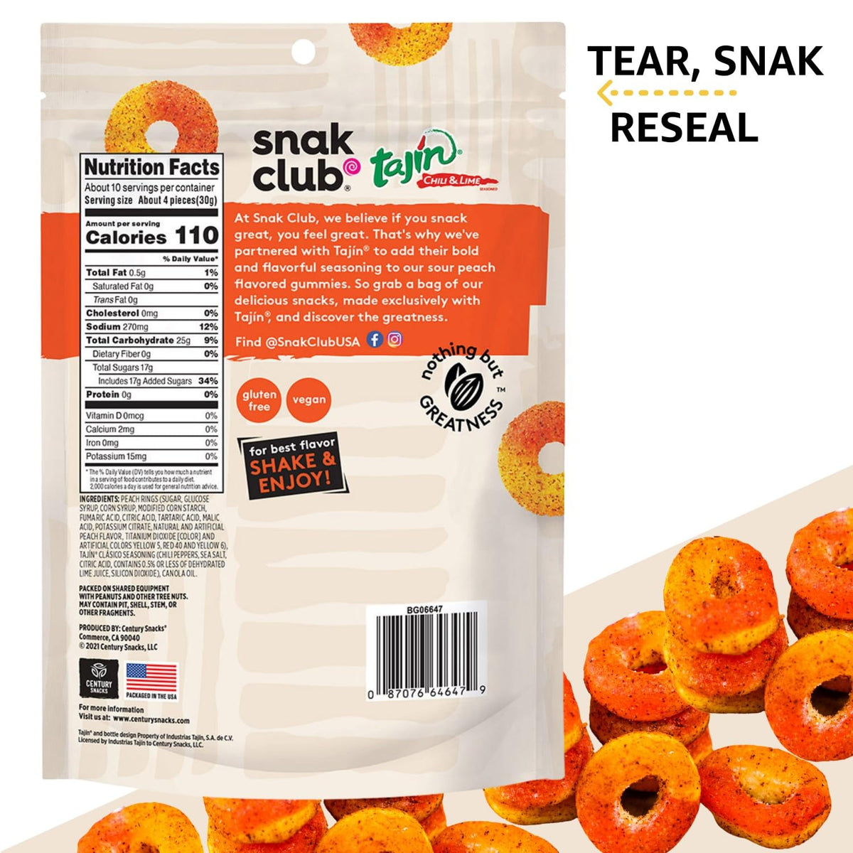 Snak Club Tajin Apple Rings Gummy Candy – Dietary-Friendly Pantry Candy for Vegan and Gluten-Free Eaters, Apple Rings with Tajín, 11 oz