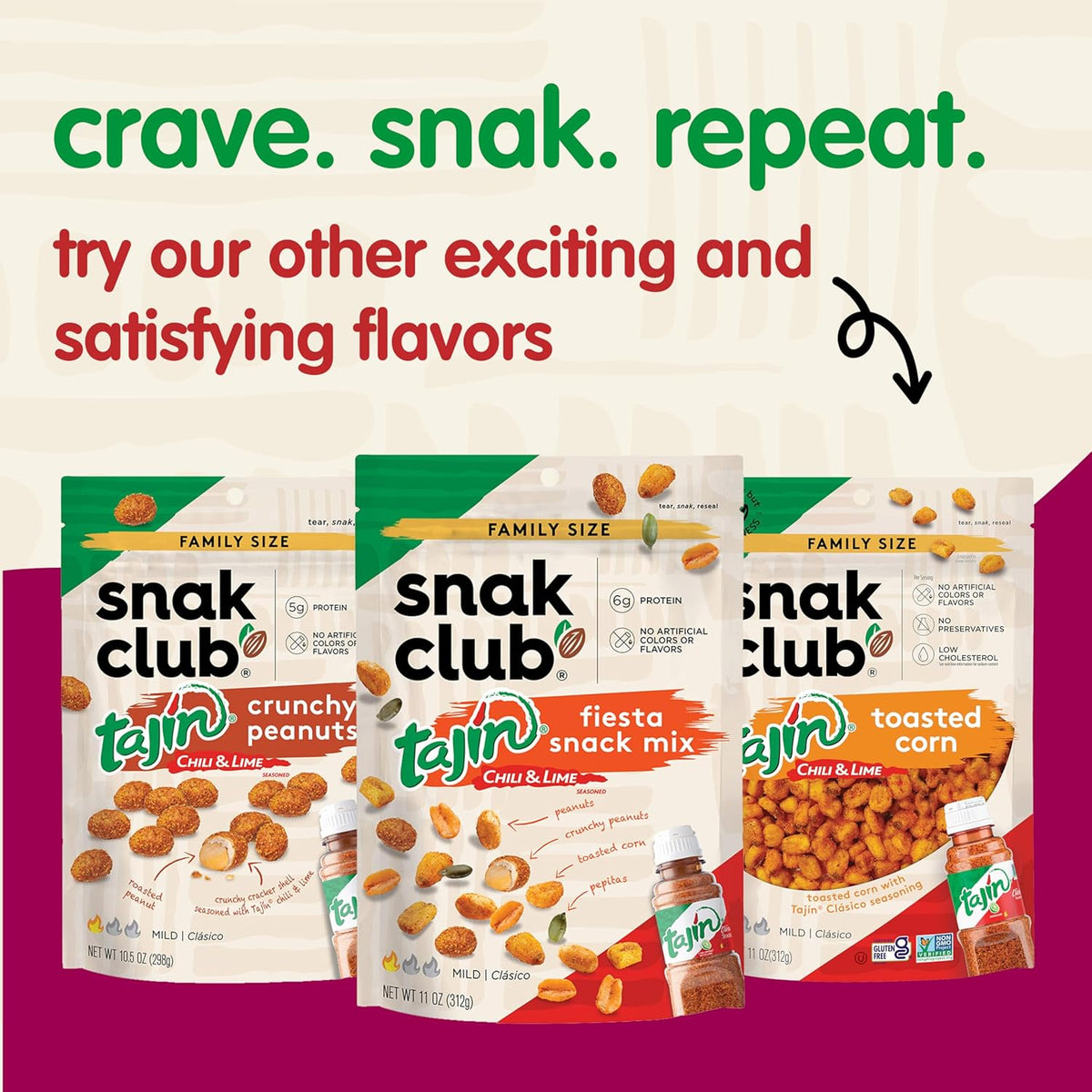 Snak Club Tajín Chili-Lime Peanuts – Clean-Ingredient Pantry Snack for Mindful Grazing, 12 oz Resealable Bag