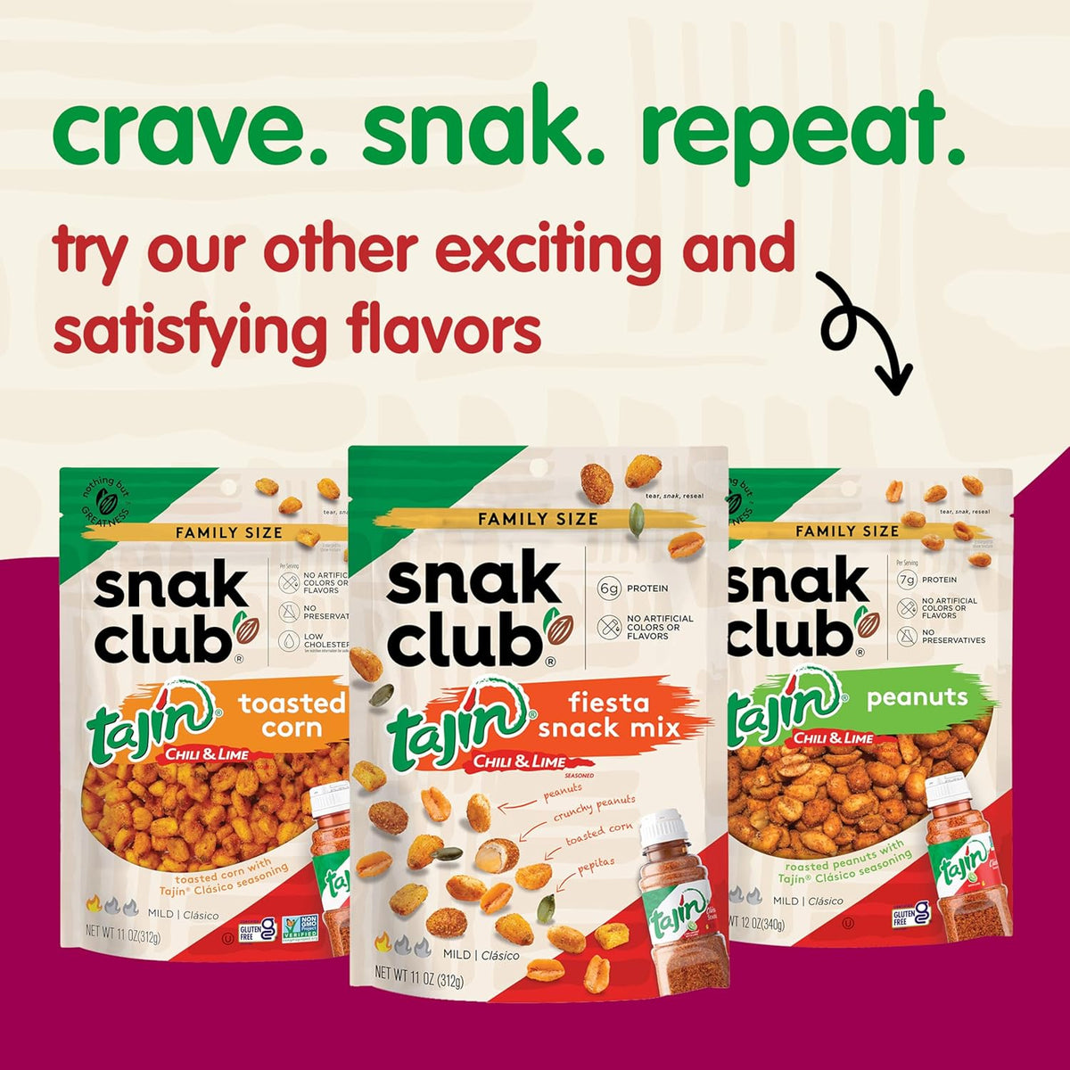 Snak Club Tajin Crunchy Peanuts – Picnic and Patio Snack with Mild Tajin Chili Lime Crunch, 10.5 oz Stand-Up Bag