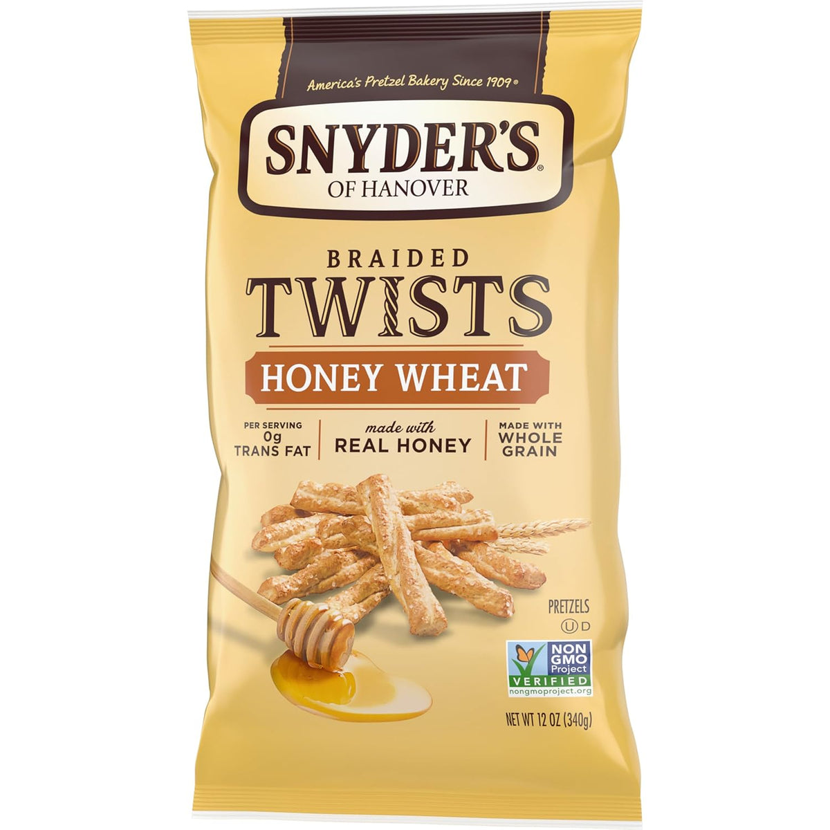 Snyder's of Hanover Braided Pretzel Twists Honey Wheat – Road Trip and Travel Cooler Snack, 12 oz Bag