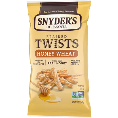 Snyder's of Hanover Braided Pretzel Twists Honey Wheat – Road Trip and Travel Cooler Snack, 12 oz Bag