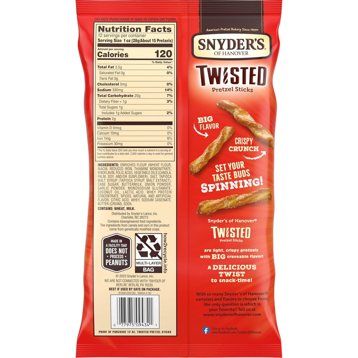 Snyder's of Hanover Twisted Pretzel Sticks Kids Movie Night Bowl Snack for Family Couch Time