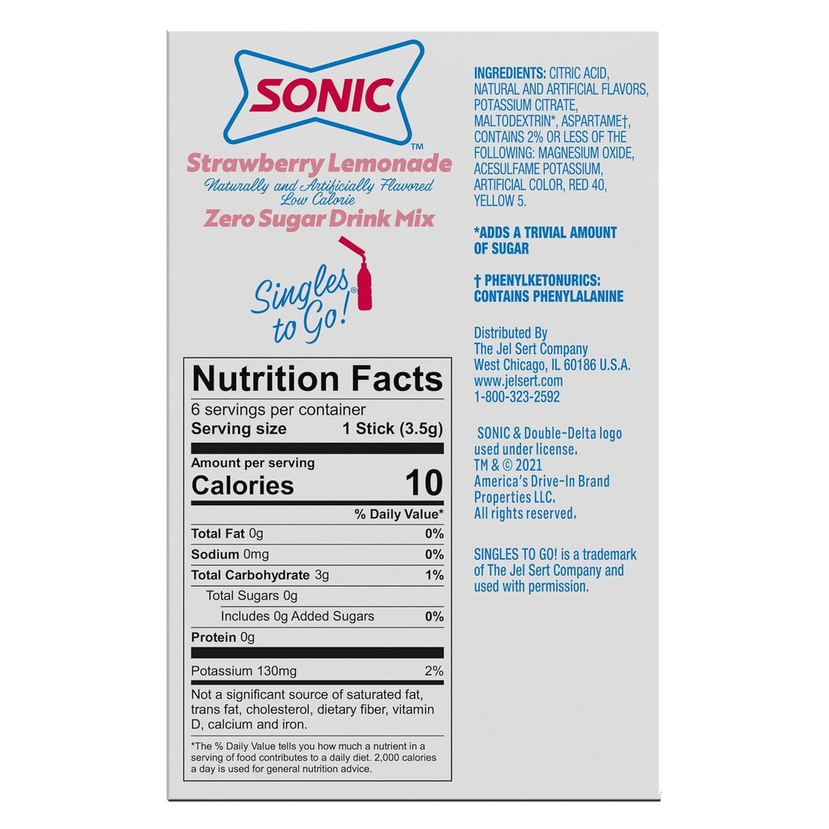 Sonic Singles to Go! Powdered Drink Mix – Kid-Friendly Water Flavoring for Lunchboxes, Cafeteria Meals, and Playdates