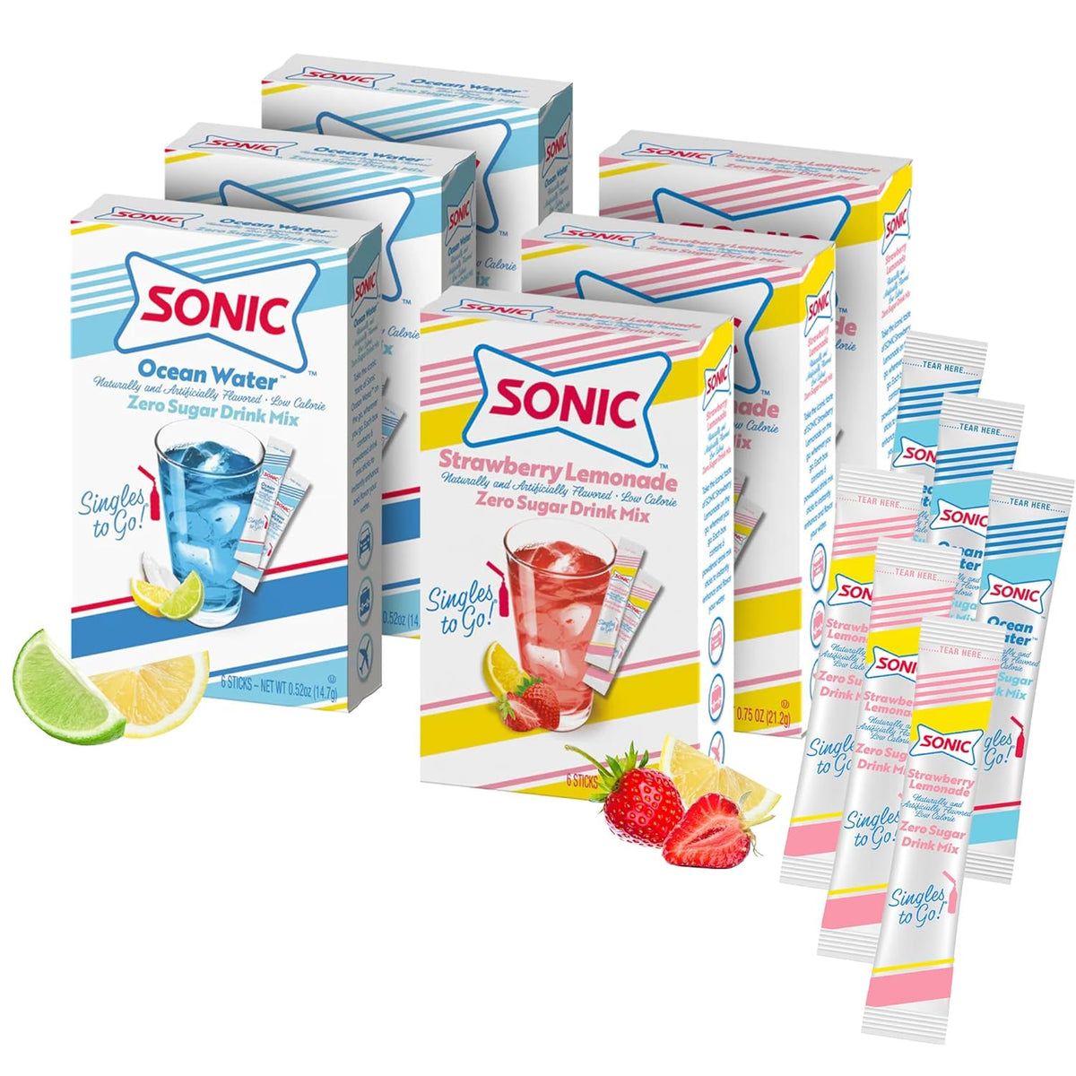 Sonic Singles to Go Powdered Drink Mix – Sugar Free Water Flavor Pack for Weight Management and Daily Hydration Goals