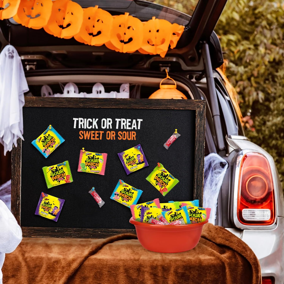 SOUR PATCH KIDS and SWEDISH FISH Halloween Candy for Party Table Scatters and Decor Accents, 80 Mini Snack Bags