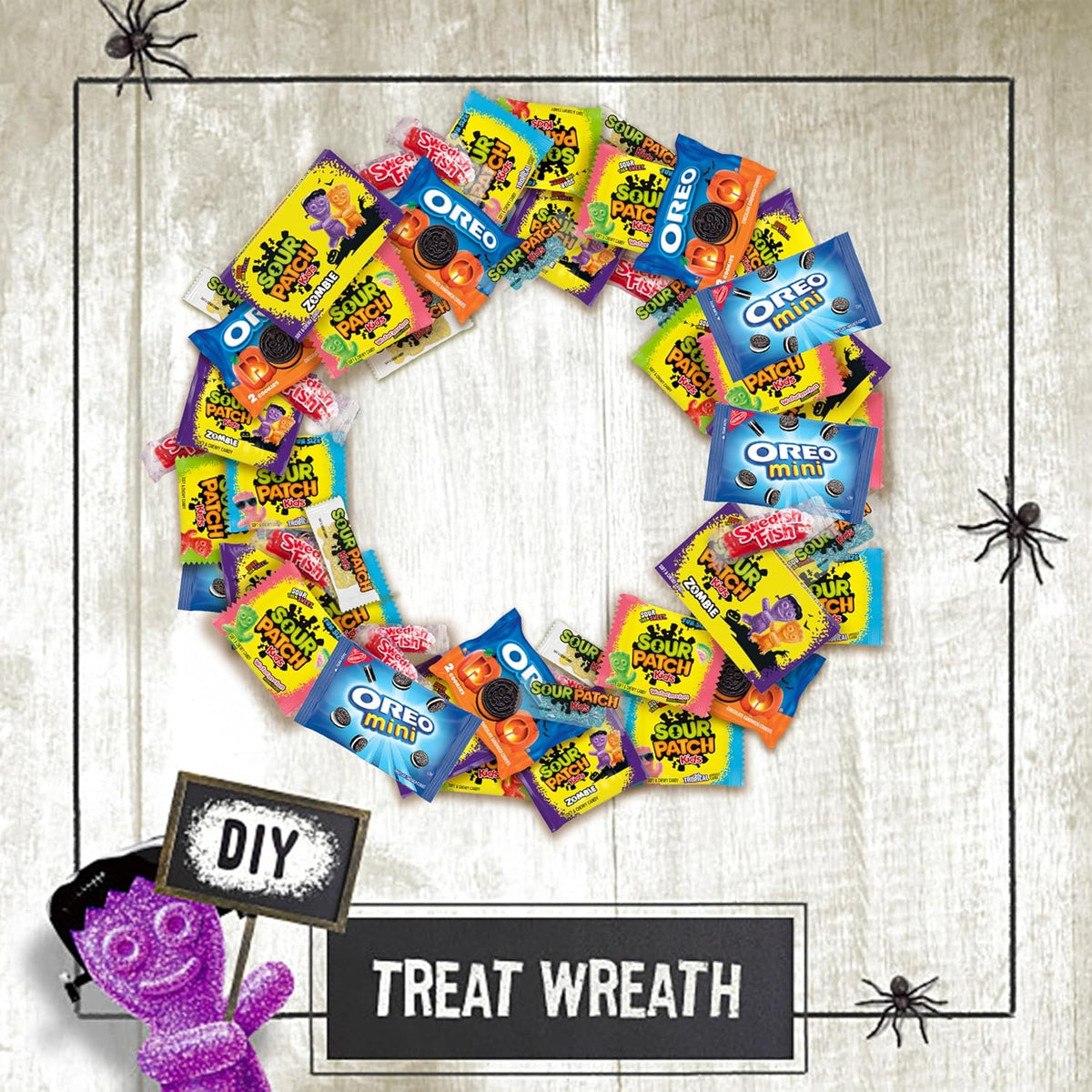 SOUR PATCH KIDS and SWEDISH FISH Halloween Candy for Party Table Scatters and Decor Accents, 80 Mini Snack Bags