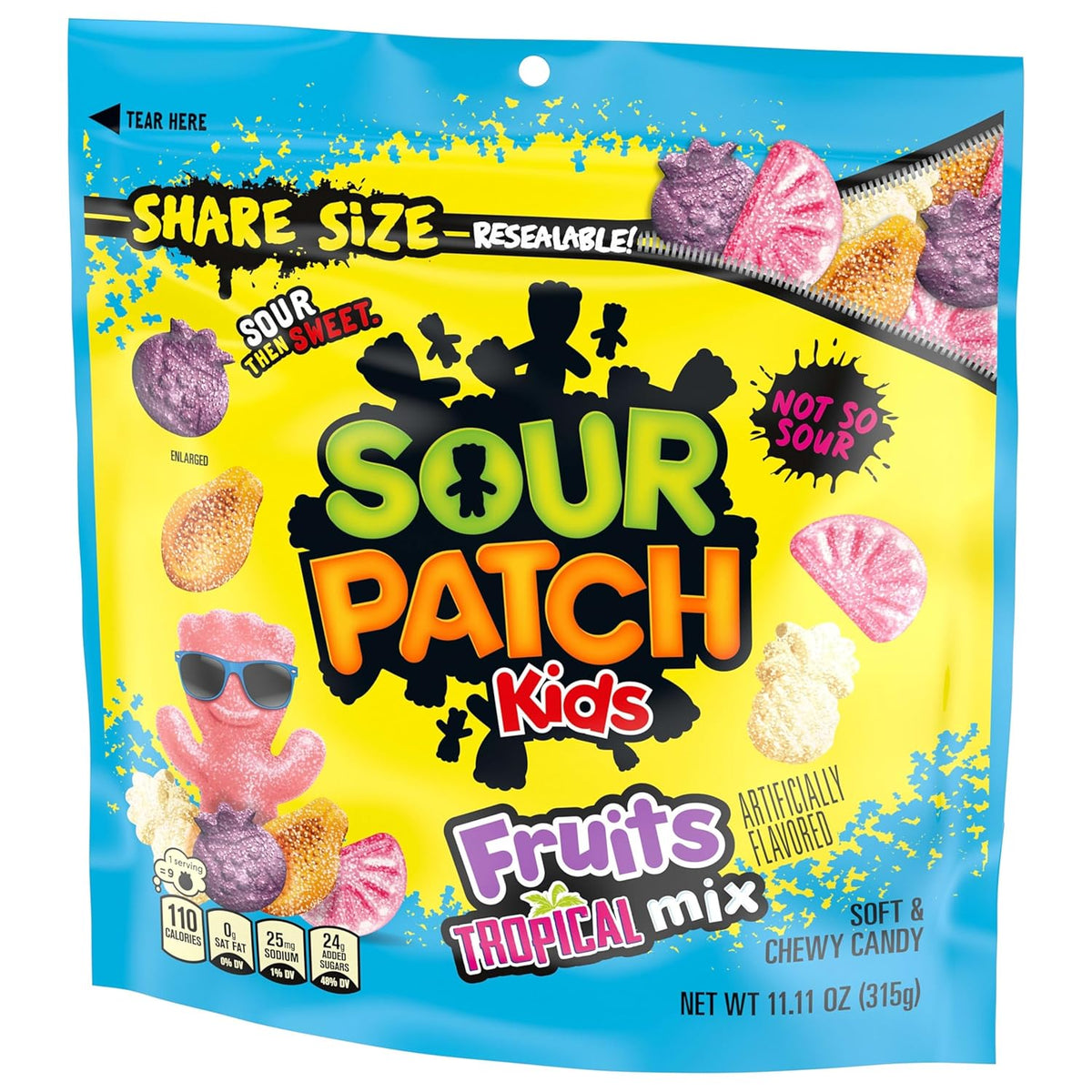SOUR PATCH KIDS Tropical Mix Gummy Candy – Fat-Free Kids' Snack for Lunchboxes, After-School Treats, and Movie Nights