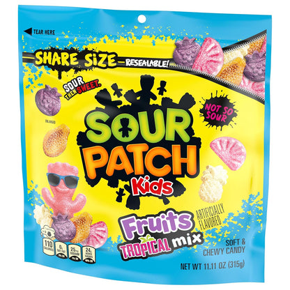 SOUR PATCH KIDS Tropical Mix Gummy Candy – Fat-Free Kids' Snack for Lunchboxes, After-School Treats, and Movie Nights