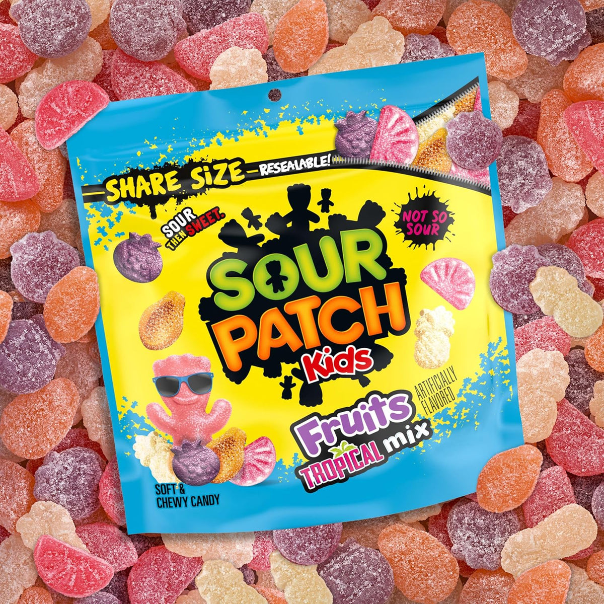 SOUR PATCH KIDS Tropical Mix Gummy Candy – Fat-Free Kids' Snack for Lunchboxes, After-School Treats, and Movie Nights