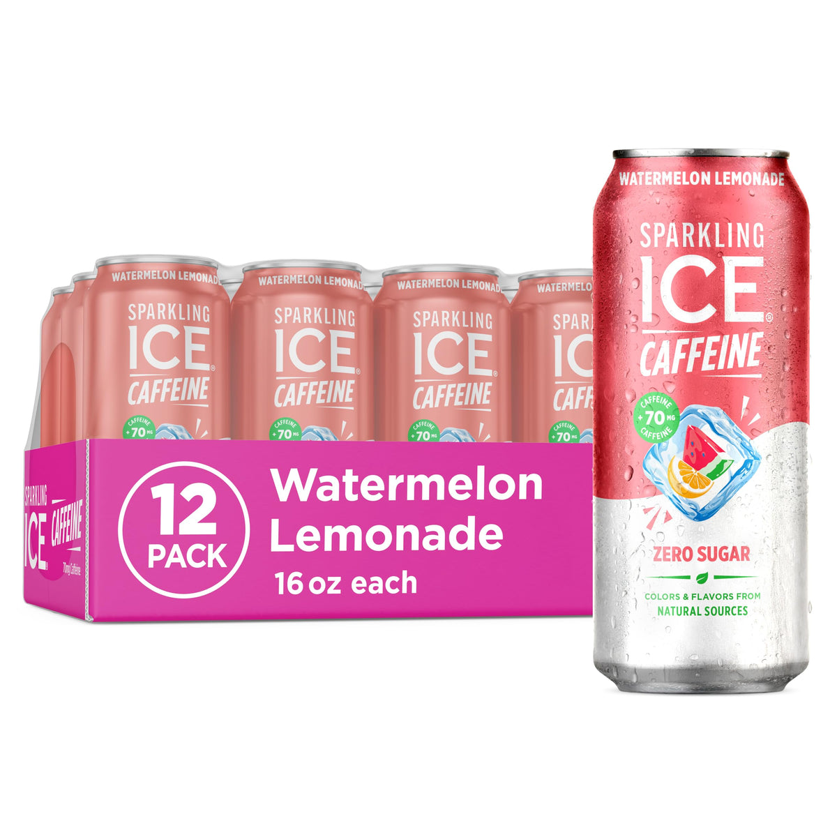 Sparkling Ice Caffeine Black Raspberry Sparkling Water for Gym Bag Refreshers, Portable Sparkling Water with 70mg Caffeine