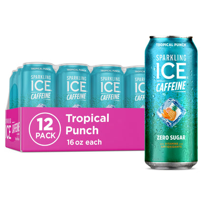 Sparkling Ice Caffeine Black Raspberry Sparkling Water for Gym Bag Refreshers, Portable Sparkling Water with 70mg Caffeine