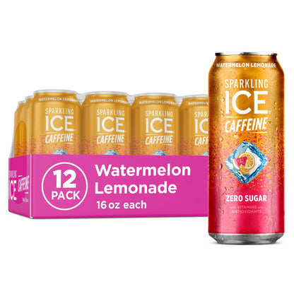 Sparkling Ice Caffeine Black Raspberry Sparkling Water for Gym Bag Refreshers, Portable Sparkling Water with 70mg Caffeine