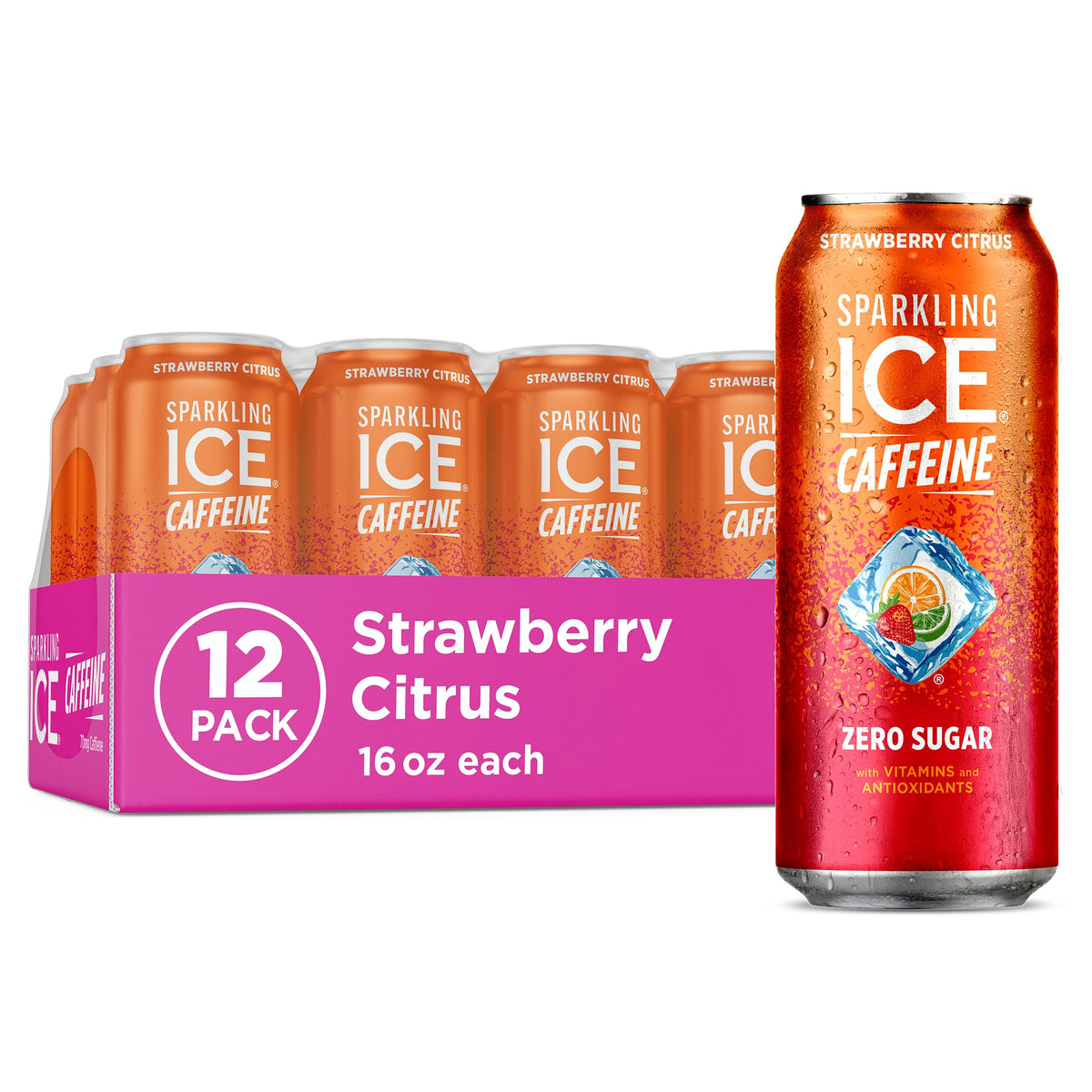 Sparkling Ice Caffeine Black Raspberry Sparkling Water for Gym Bag Refreshers, Portable Sparkling Water with 70mg Caffeine