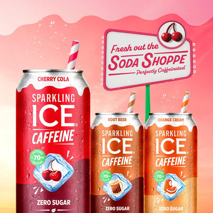 Sparkling Ice® Caffeine Soda Shoppe Cherry Cola – Mid-Day Productivity Boost for Remote Workers, Zero Sugar 12-Pack