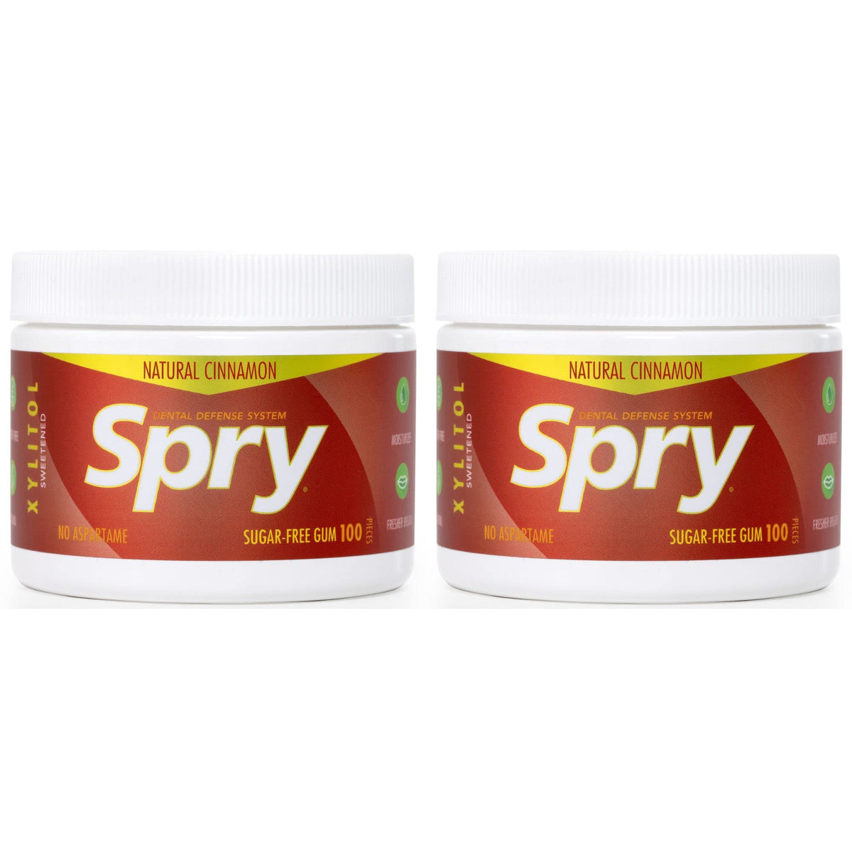 Spry Fresh Natural Xylitol Chewing Gum Dental Defense System - Aspartame-Free, Sugar-Free, Non-GMO, Gluten-Free (Cinnamon, 100 Count - Pack of 2)