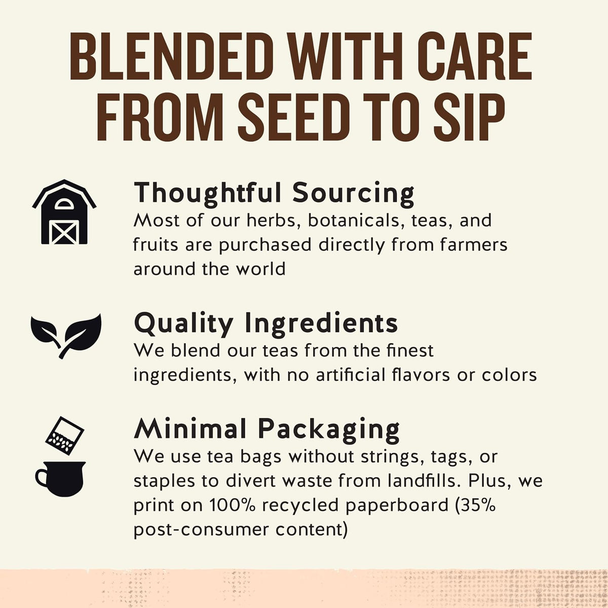 stringless, tagless, staple-free tea bags designed to reduce landfill waste