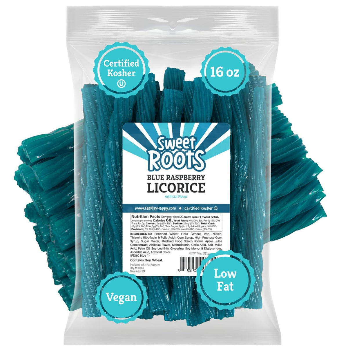 Sweet Roots Blue Raspberry Chewy Licorice Candy – 16 oz Bulk Bag for Hiking Packs, Beach Totes, and Backyard BBQs