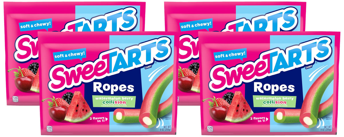 SweeTARTS Ropes, Candy, Watermelon Berry Collision, Soft and Chewy, 9 oz (Pack of 4)