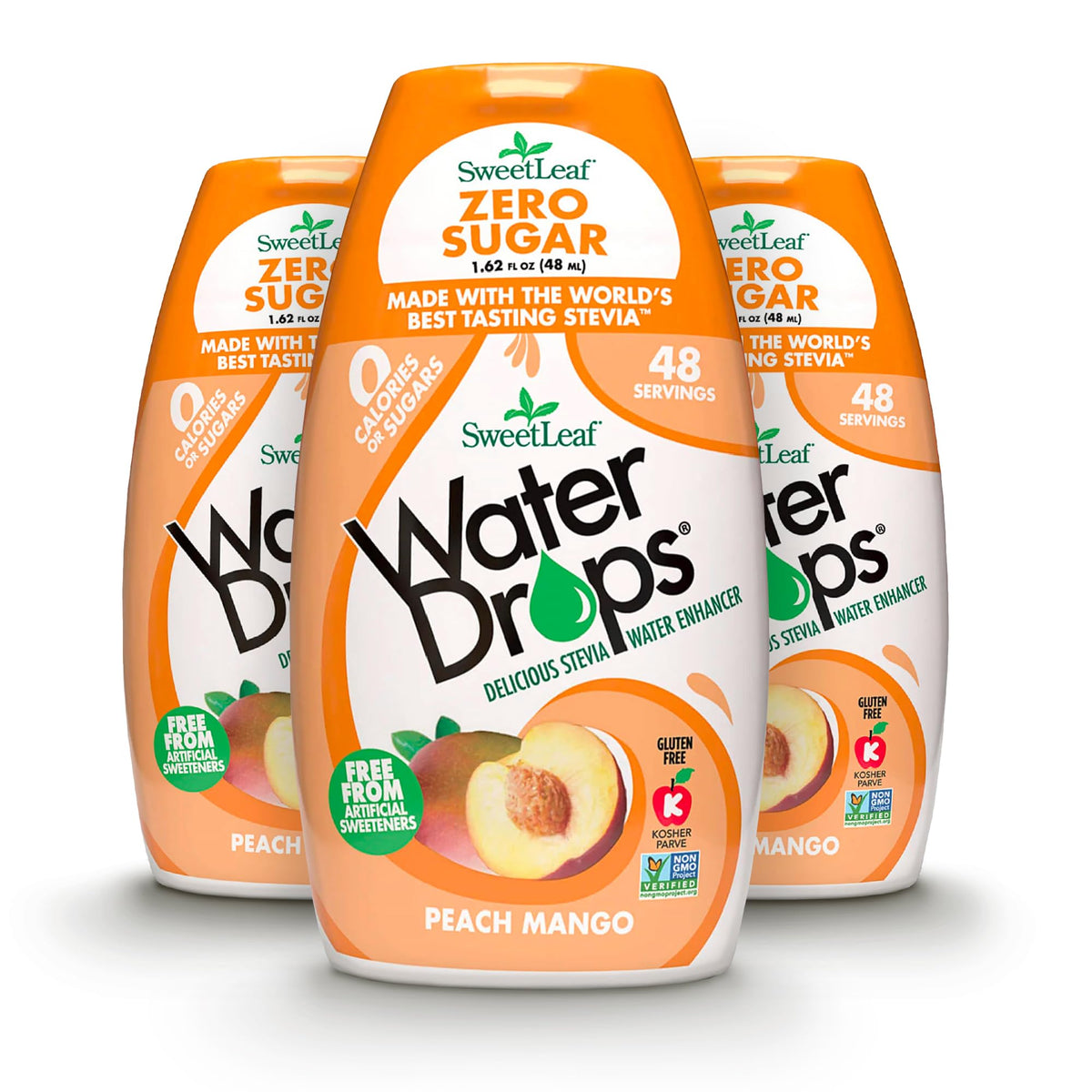 SweetLeaf Water Drops - Peach Mango Water Enhancer, Sugar Free Sweet Leaf Stevia Water Flavoring Drops, 1.62 Oz Ea (Pack of 3)