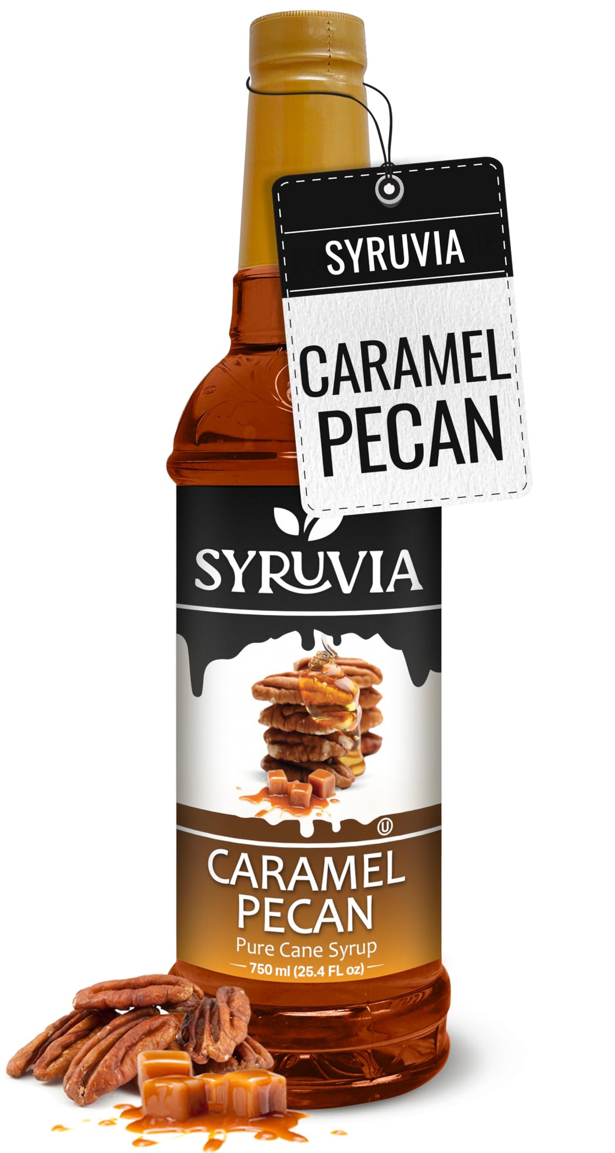 Syruvia Coffee Syrup, Caramel Pecan Flavored Syrup for Drinks, Lattes, and Desserts – 25.4 fl oz