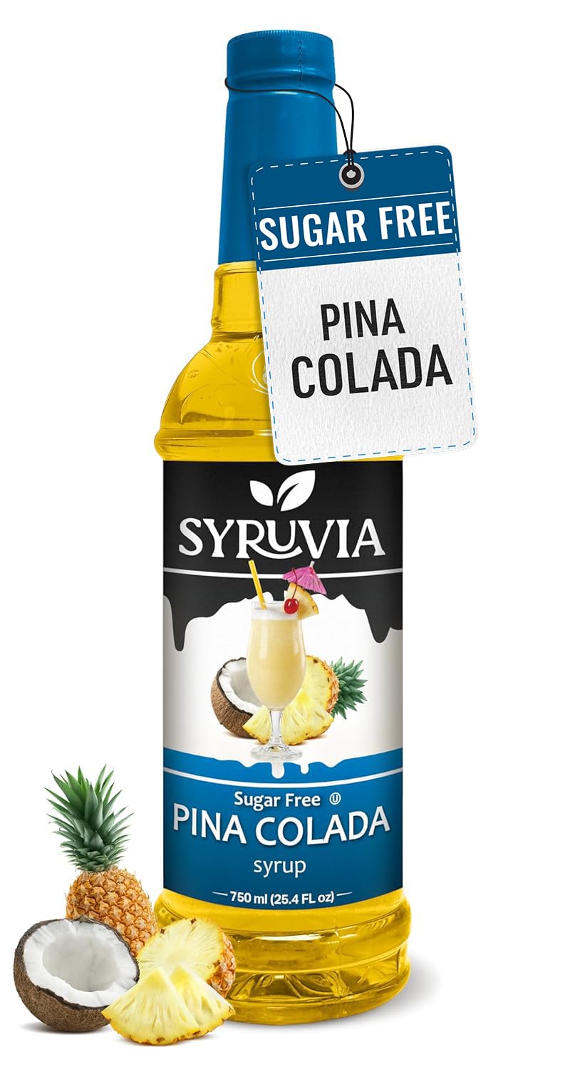 Syruvia Sugar Free Pina Colada Syrup, Flavored Syrup for Cocktails, Drinks, Lemonades, Iced Teas, and Desserts – 25.4 fl oz