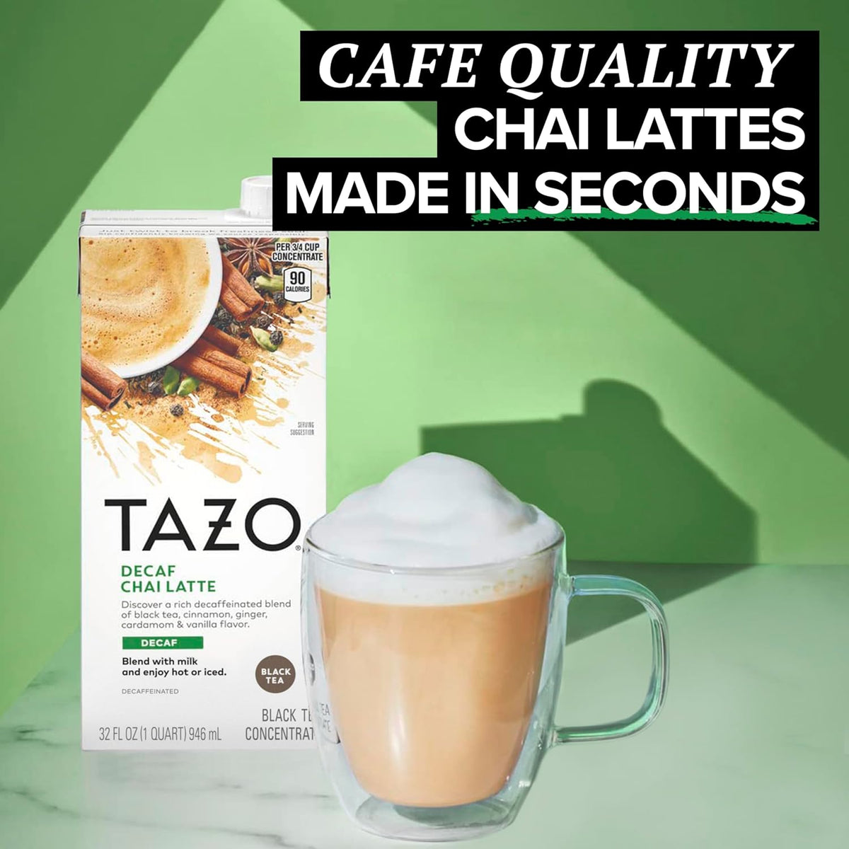 TAZO Signature Decaf Chai Latte Carton for Sophisticated Indoor Entertaining, USDA Organic Tea Concentrate for Polished Home Bar Setups