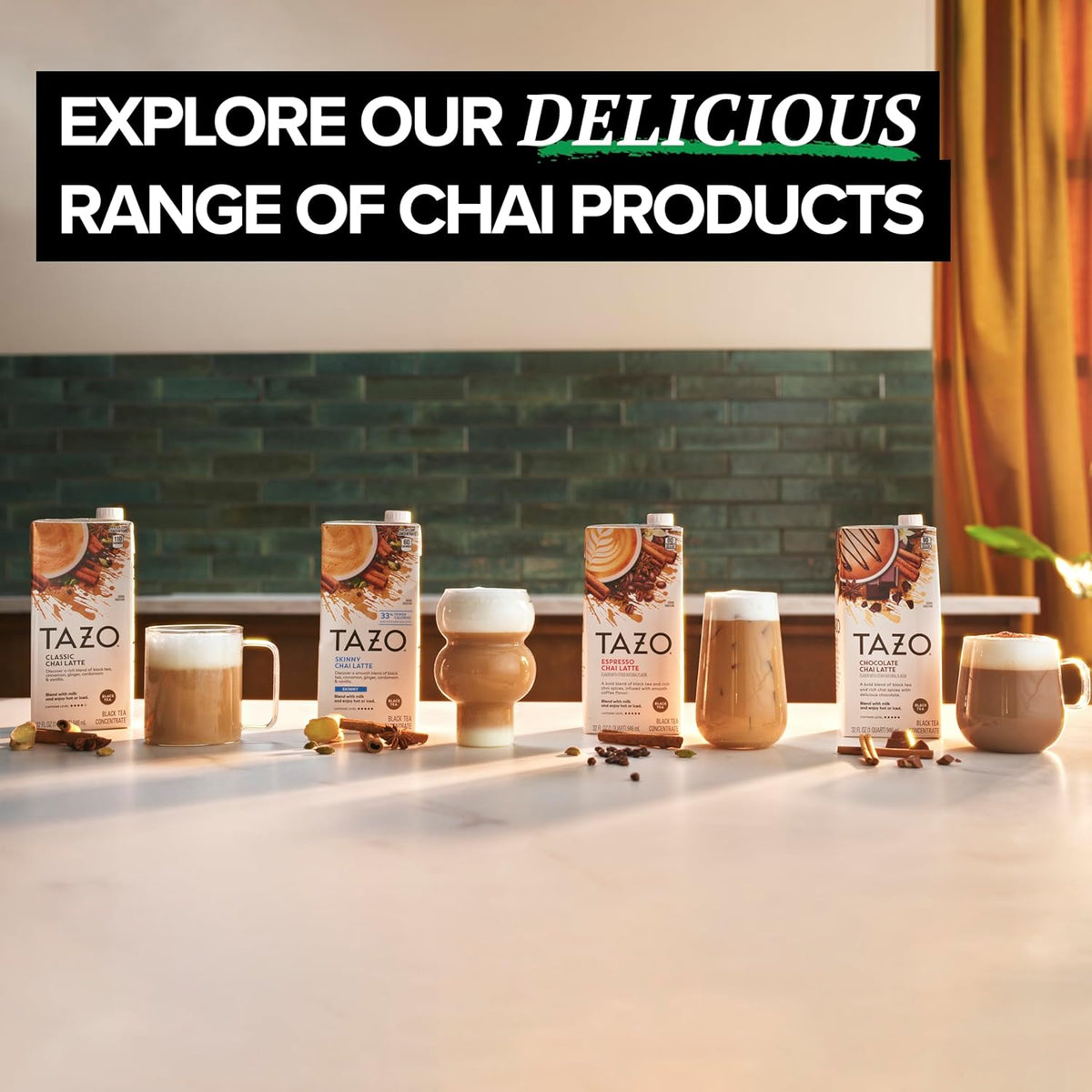 TAZO Signature Decaf Chai Latte Carton for Sophisticated Indoor Entertaining, USDA Organic Tea Concentrate for Polished Home Bar Setups