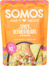 SOMOS Spicy Refried Beans – Lightweight Travel Lunch for Road Trips and RV Kitchens, 9.9 oz Pouch