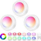RGB Color Changing Wireless Puck Lights with Timer – Ambient Accent Lighting for Bookshelves, Bar Shelves, and Cozy Living Spaces