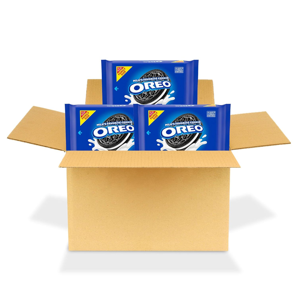 three family-size resealable pouches with easy-pull tab packaging