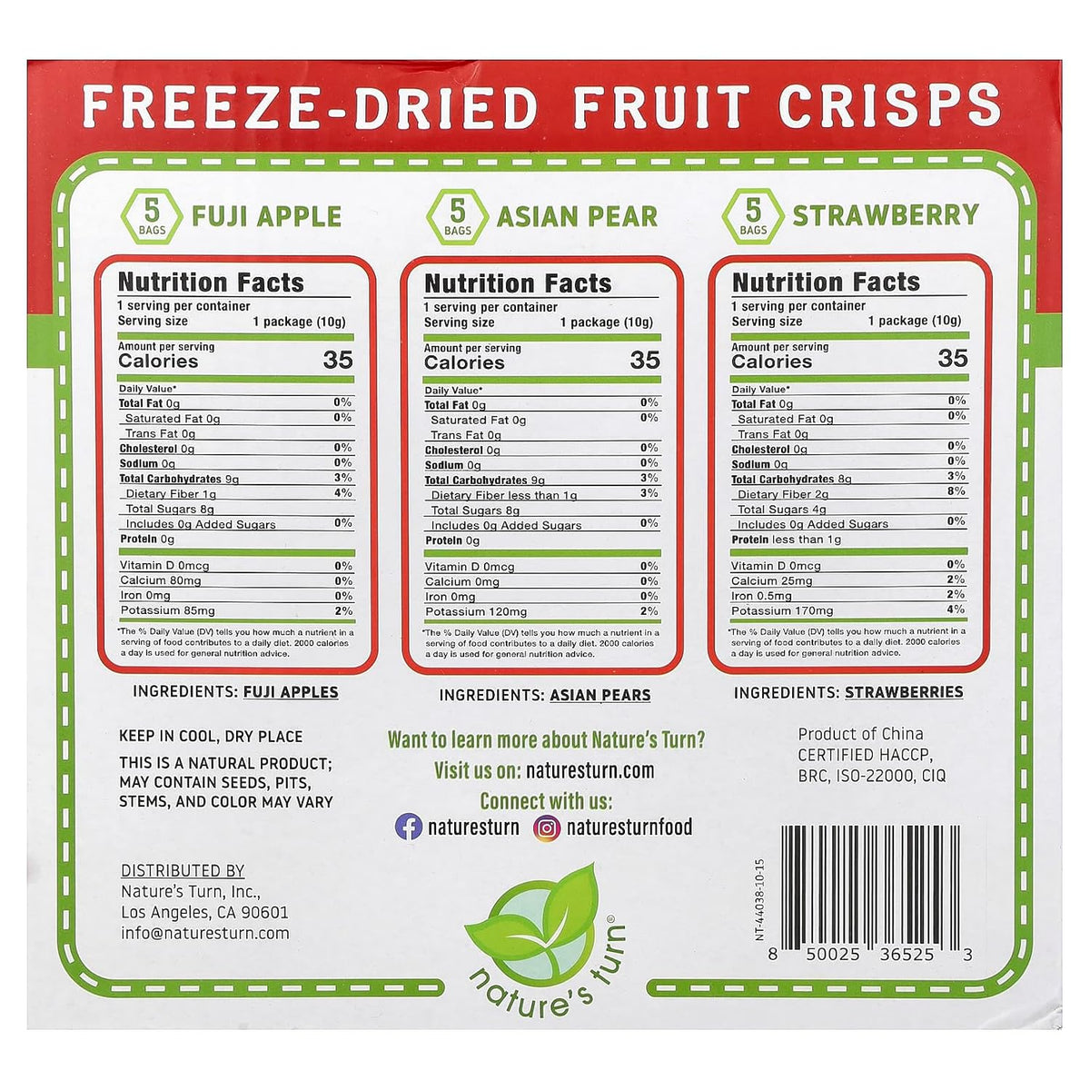 three flavors in the variety pack: strawberry, apple, and pear (5 bags each)